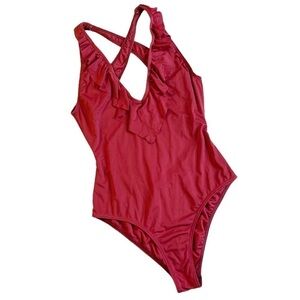 Zinke Deep Red Ruffled Marci One Piece Swimsuit - M